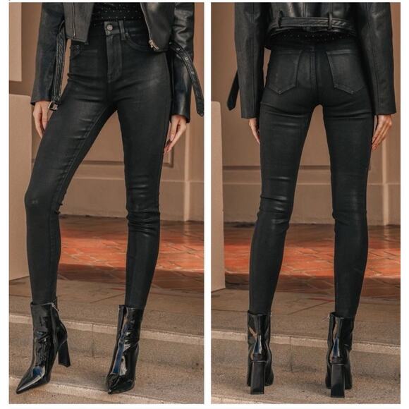 NWOT Pistola Aline High Rise Skinny Black Coated Jeans Night Sky 26 Moto Grunge - Picture 1 of 10